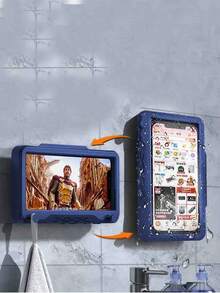 1个防水手机支架，淋浴壁挂式手机壳，浴室防水手机盒支架，带触摸屏功能，适合观看视频和电视节目，无需钻孔，防溅水，触控灵敏 - 兼容 15、14、13、12 Pro Max、XS、XR以及6.8英寸以下的手机 - 彩色 - 查看 17