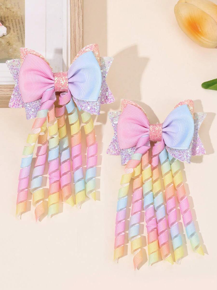 عقدة الفراشة شعر كوركر عقدة الفراشة قطعتان للبنات الصغيرات، عقدة الفراشة كوركر ملون ومموج، مشابك سنارة أنيقة وناعمة، اكسسوارات شعر أطفال عشوائية التدرج اللوني - متعدد الألوان - مشاهدة 1