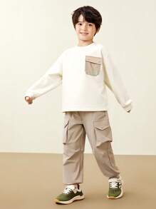mini bala 男童工装卫衣套装 2025 秋季长袖 + 裤子 - 乳白 - 查看 2