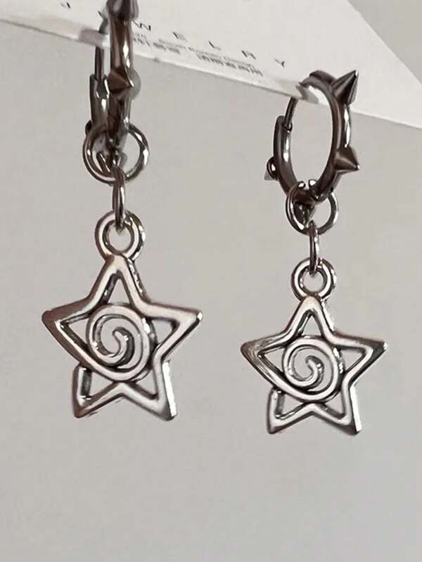 1PC Korean Fashion Cute Star Swirl Earrings Gothic Charms Rivet Earrings For Women Punk Grunge Jewelry Vintage Accessories Cool