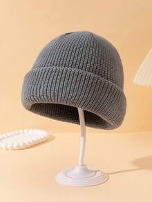 [85g Circunferencia de cabeza grande de alta calidad] Gorro grueso de punto de unicolor para hombres, gorro de punto versátil y de moda simple, sombrero de invierno cálido adecuado para otoño/invierno, uso diario y salidas de otoño - color sólido - Ver 5