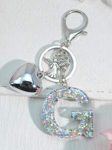 1pc Silver Heart Letter Keychain, Back To School, Resin Keyring Pendant, Fashion Accessory, A-Z Car Accessories Cute Goth Y2k Halloween Accessories Teachers Day Christmas Gift Ideas Bag Accessories Lanyards With Id Holder Car Accessories Bag Charms Car Friend Sister - Silver - View 16