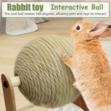 耐用的二合一兔子抓挠玩具，配有麻绳球和瓦楞纸垫，2 个兔子玩耍的地方（拱桥和球），- 拱桥钉夹柱，适用于室内兔子、猫、雪貂、小动物 - 促进自然抓挠、精神刺激和粘合 - 棕色 - 查看 7