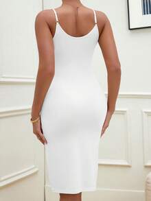 欧美女士性感蕾丝花边纯色吊带弹力柔软舒适打底束腰包臀连衣裙 - 白色 - 查看 2