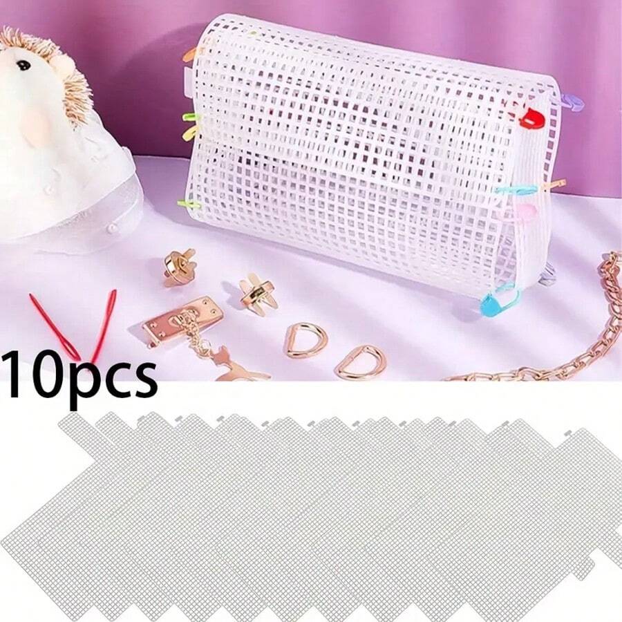 10pcs White Plastic Canvas Needlework Bed Sheets - Square Grid Embroidery & Cross-Stitch Mesh Mats For DIY Crafts, Bookmarks, Bags, Cups - Hand-Knitting Supplies For Beginners & Experts, Sewing Supplies - As shown - View 1
