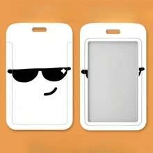 Tarjetero simple con diseño de emoticono, funda protectora para tarjeta de comida, tarjeta de autobús, tarjeta de identificación, tarjetero de identificación laboral, llavero integrado, nuevo - Tarjetero con correa de cuero - Ver 4