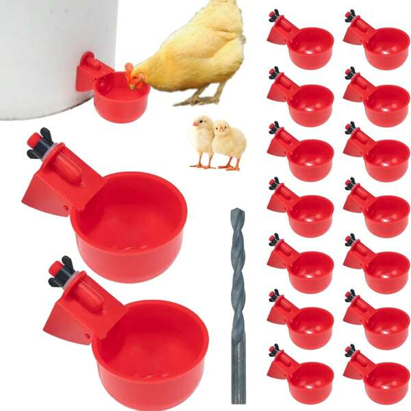 6 piezas Bebederos profesionales para pollo, abrevadero para aves de gran tamaño adecuado para patos, pollos, gansos, pavos, conejos y pájaros, incluye perforadora para la instalación