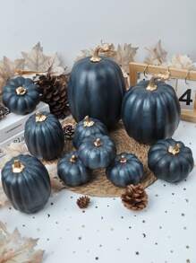 10 件秋季人造南瓜各种尺寸泡沫丰收南瓜适用于万圣节感恩节丰收节派对装饰农舍壁炉餐桌家居装饰 - 感恩南瓜10p-深藍 - 查看 5