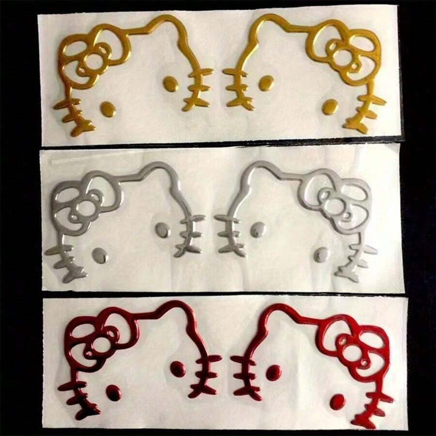 2pcs/Set Cute Kitty Cartoon 3D Stereo Stickers For Car, Electric Vehicle, Mobile Phone, Computer, Notebook, Self-Adhesive - Multicolor - View 1