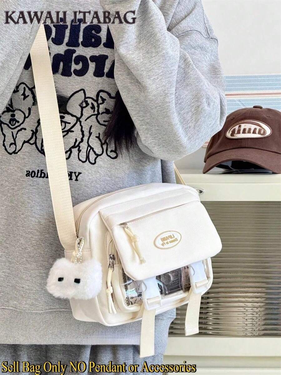 Ba lô trong suốt kiểu Nhật dễ thương, túi đeo vai phong cách Harajuku, túi đeo chéo màu pastel, cặp sách học sinh dung tích lớn tự làm dành cho bé gái, túi du lịch đa năng, túi đựng đồ cosplay anime, túi nhỏ thời trang Lolita ngọt ngào hàng ngày, túi đeo chéo nhỏ, túi xách tay, túi nhỏ di động dành cho bé gái - trắng - Xem 1