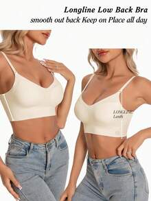 女士露背无肩带文胸，夏季无缝文胸，新娘文胸，新娘内衣，3种肩带可选，透气，肩带可调节，轻盈舒适，适合婚礼、正式礼服、吊带裙，A/B罩杯 - 杏色 - 查看 8