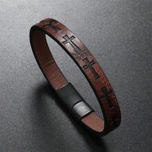 Men's Printed Cross Magnet Buckle Multi-Layer Simple Braided Bracelet - Cà phê - Xem 6