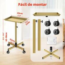 KINGSTEAM Carrito Auxiliar Organizador Almacenamiento Multiusos. Altura regulable, bandeja de aluminio resistente a la corrosión y la oxidación. Colores disponibles-rosa, dorado, púrpura, verde. - Dorado - Ver 4