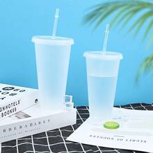 5 Vasos de plástico reutilizables con pajita y tapas - Tazas de agua duraderas de 24 onzas, tapa para café helado, botella de agua, taza de viaje, perfecta para fiestas de verano, Halloween y cumpleaños - Transparente - 5 transparente - Ver 3