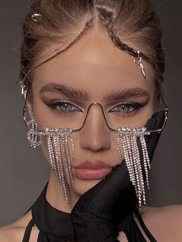 1 pièce Monture de lunettes pour femmes avec strass et décoration de gland, accessoire de mode polyvalent