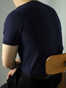 男士百搭短袖休闲针织上衣 - 藏蓝色 - 查看 4