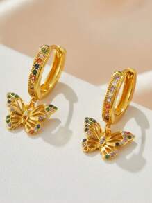 1 对时尚波西米亚风彩色蝴蝶吊坠耳环女士可爱独特复古珠宝美学礼品配饰