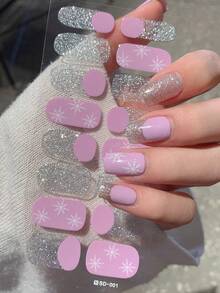 圣诞美甲贴纸，圣诞老人图案美甲贴纸，美甲贴纸，红绿配色，圣诞卡通主题美甲贴纸，圣诞树，雪人，雪花，煎饼人，闪亮雪花图案，女士自粘美甲贴纸 - 彩色 - 查看 4