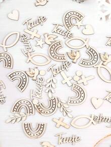 180pcs/Pack Colorful Wooden Confetti, Featuring Rainbow, Dove, Fish, Cross, Branch, And Dot Patterns, Suitable For Baptism, Birth, Communion, Naming Ceremony, Confirmation, As Well As Party Favors Or Decorations - Wood - View 2