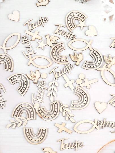 180pcs/Pack Colorful Wooden Confetti, Featuring Rainbow, Dove, Fish, Cross, Branch, And Dot Patterns, Suitable For Baptism, Birth, Communion, Naming Ceremony, Confirmation, As Well As Party Favors Or Decorations