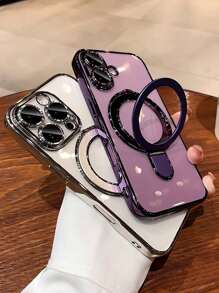 1pc Transparent Electroplated Shockproof Silicone Phone Case With Metal Sliding Stand/Protective Phone Case, TPU Material, Compatible With IPhone/15 Pro Max/16 Pro Max/16 Pro/11/12/13/14 Pro Max/14 Pro/13 Pro Max/IPhone 16, S24/S24 Ultra, S25/S25 Ultra, Supports Wireless Magnetic Charging - Dark Purple - View 2