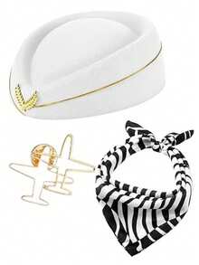 D EXCEED Juego de 1/2/3/4 piezas de gorra de azafata, bufanda y pin de avión - Accesorios de disfraz de azafata para mujeres para Halloween, fiestas temáticas y eventos de disfraces - Multicolor - Ver 16