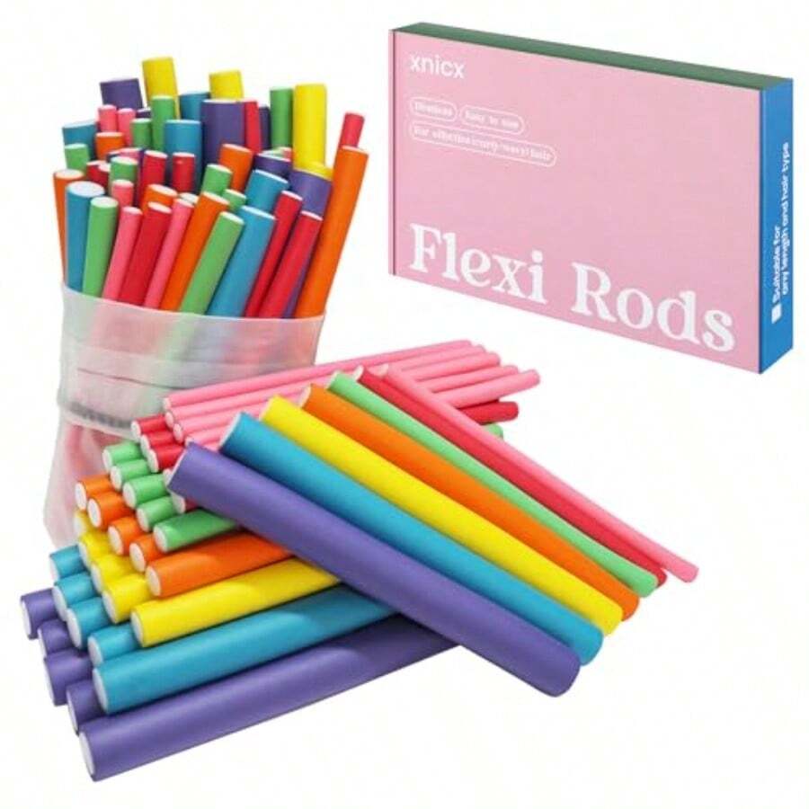 QY 47 Pcs 7'' Hair Curlers Rollers Flexi Rods Flexible Curling Rods Set Heat Heatless Bendy Foam Hair Curls For LongMedium Short Hair To Sleep In 1613 - 粉色 - 查看 1