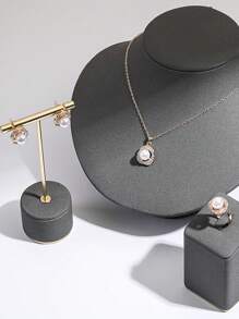 Elegant & Shiny Pearl Jewelry Set Rhinestone-Encrusted Wire-Wrapped Design, 3 Pieces Set (Necklace + Earrings + Ring) For Sophisticated Style