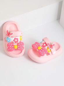 [夏季婴儿必备] 儿童透气凉鞋，柔软防滑室内浴室淋浴卡通二合一拖鞋，幼儿和小孩户外沙滩凉鞋，时尚夏季度假鞋 - 粉色 - 查看 1