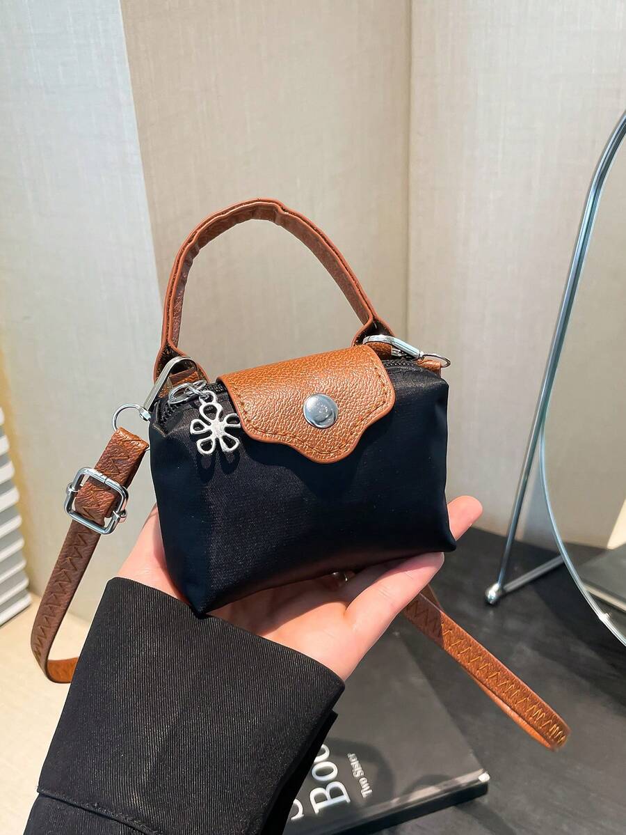 迷你涤纶女士斜挎包，时尚翻盖拉链长肩带口红包，女士时尚钱包