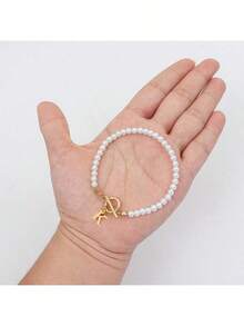 1pc Initial Pendant Toggle Clasps Faux Pearl Bracelet For Women - White - View 2