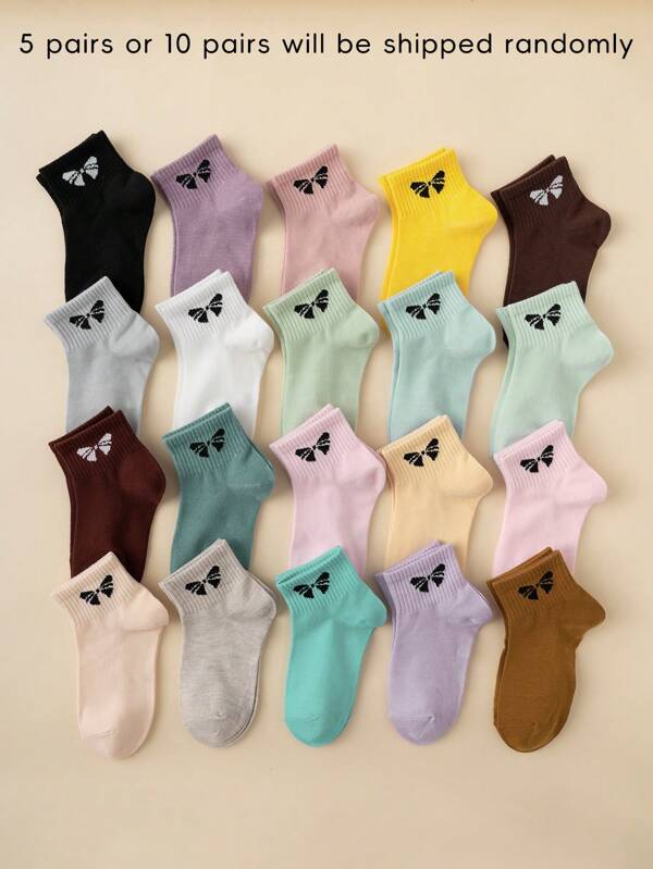 5pcs/10pcs Pack Cute Cartoon Butterfly Pattern Colorful Kids Crew Socks, Random Delivery, European & American Size, Comfortable Breathable Durable, Suitable For Daily Wear, Premium Material, Non-Sweaty Feet
