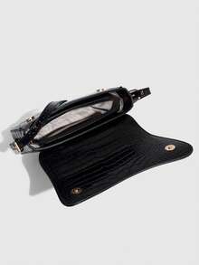 1 件女士仿皮单肩包，黑色鳄鱼纹方形包，多功能漆皮钱包，Y2K 斜挎包/腋下包，时尚单肩包，带樱桃吊坠 - 黑色 - 查看 5