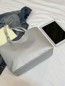 时尚单肩包，褶皱纯色清新手提包，腋下设计，春秋新品 - 銀色 - 查看 8