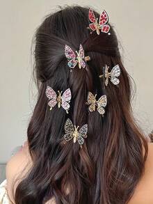 6/1pc/Set Dynamic Rhinestone Butterfly Hair Clip Combination, Sparkling And Eye-Catching, Multi-Color For Matching - Suitable For Women And Girls, Perfect For Parties, Weddings, Or Adding A Touch Of Luxury To Daily Looks. Crystal Refracts Light, Making You Shine 360 Degrees. Elevate Your Style With These Dazzling Accessories - Multicolor - View 2