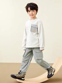 mini bala 男童工装卫衣套装 2025 秋季长袖 + 裤子 - 淺卡其 - 查看 2