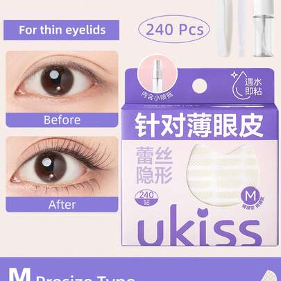 ukiss 240 pegatinas de cintas para doble párpado estilo bohemio, se adhieren al agua, sin necesidad de pegamento, con pinzas con regadera de plástico + palillo de ajuste, tipo mejorado de precisión M, para párpados delgados, elevación de párpados caídos, invisible de forma natural, superficie mate, sin reflejo, elevación de párpados gratis para párpados desiguales o individuales, di adiós al párpado caído, elevador de párpado caído, tiras para párpados caídos, maquillaje, barato, tocador, dormitorio, accesorios de maquillaje, barato, rellenos de calcetines, maquillaje, herramientas de maquillaje, cosas baratas, regalos, regalos de Navidad, sorteos, cosas baratas, artículo de viaje esencial