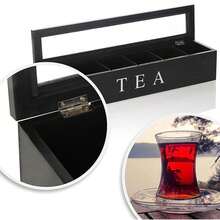 Tea Bag Holder With 6 Compartments, Wooden Spice Organizer For Coffee Stations, Storage Basket For Tea Cans And Sugar Packets For Drawers, Shelves And Countertops - 黑色 - 查看 2
