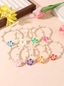 1 Peça Pulseira de Conta de Plumeria de Argila Macia, Adequada para Viagem, Feriado, Vestimenta Diária