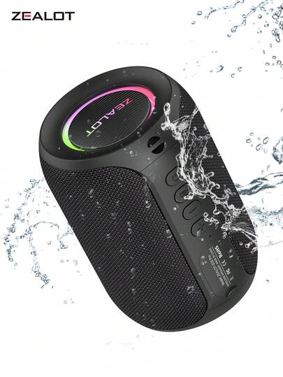 Altavoz inalámbrico Zealot S32Pro de 15W, altavoz Bluetooth portátil para exteriores, batería de 3600 mAh de larga duración, con luces de color RGB, hasta 8 horas de tiempo de reproducción, compatible con teléfono/tableta/TV. Compatible con tarjeta SD/USB/AUX, función de emparejamiento en serie, adecuado para automóvil/exterior/camping/playa/Party
