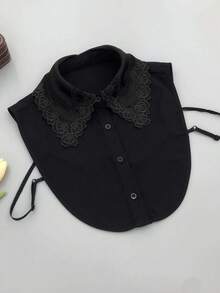 1pc Embroidered Lace Trim Sweatshirt Stage Style Chiffon Faux Collar - Black - View 14