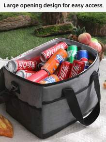 1件黑灰色户外大容量野餐包防水冰包单肩背保温包便携饭盒包 - 彩色 - 查看 5