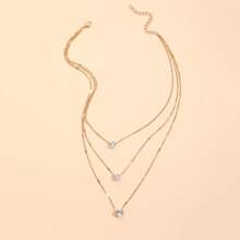 1 Piece Of Iron Chain Synthetic Pendant Three-Layer Necklace Three-Layer Five-Star Love Water Drop Pendant Retro Necklace, Clavicle Chain Fashionable Simple High-End Necklace Gift Friends, Stacking Style Multi-Layer Necklace Love Star Water Drop Diamond Pendant European And American Ins High-End Clavicle Chain