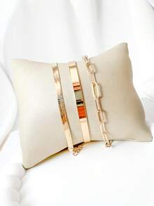 3 Pieces Minimalist Bracelet 925 Silver Plated 18K Gold - Gold - View 6