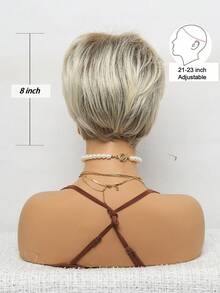 Brazilian Wig 8" Short Straight Layered Grey Wig, Natural Look For Parties, Mother's Day & Casual Attire, Party Accessories, Natural Wig., Halloween - Blonde Highlight - View 6