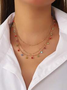 1 件时尚百搭彩色水晶组合多元素链式吊坠项链，适合女士，适合派对、聚会、购物和户外穿着