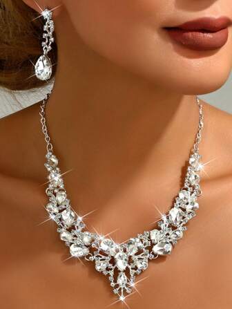 3 st/set vattendroppsvitt halsband och örhängen smyckeset