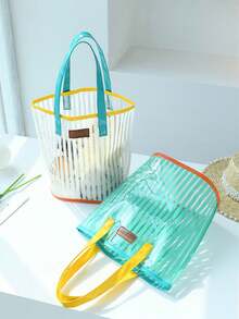 Transparent PVC Tote Bag, Waterproof Large Beach Bag, Clear Handbag, Makeup Bag, Shopping Bag, Jelly Bag, Gift Bag, Shoulder Bag, Party Bag, Wedding Birthday Party Gift Bag, Craft Tote Bag, Party Gift, Birthday Decor, Party Gift Decor, Wedding Decor, Party Supplies, Fashion Waterproof Bag Make Up Bag Makeup Pouch Cosmetic Bag Toiletry Bag Wash Bag Travel Essential Cruise Essential Vacation Essentials For Men Women Travel Containers Holiday Essential Gifts For Women - Multicolor - View 6