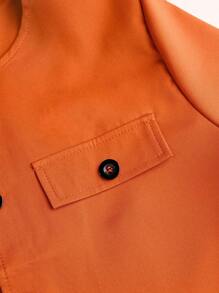 2pcs/Set Casual Round Neck Short Sleeve Buttoned Crop Top And Single Breasted Pocket A-Line Skirt Outfit