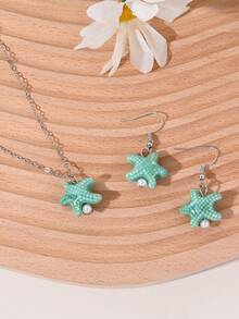1 套（1 对耳环 + 1 条项链）可爱陶瓷海星吊坠耳环和项链首饰套装，适合女性日常休闲、沙滩、派对穿着、所有季节、节日礼物